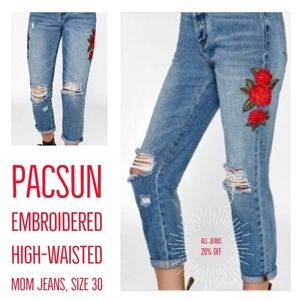 PacSun Distressed Embroidery Mom High-Waist Jeans